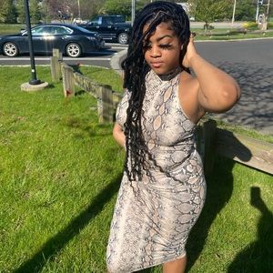 Taupe snakeprint halter neck maxi dress